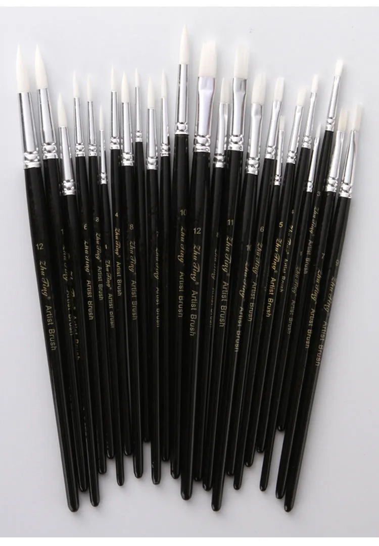 12 Black Stick White Nylon Hair Art Brushes