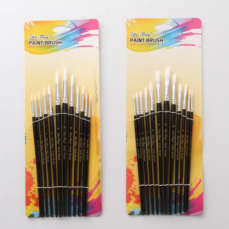 12 Black Stick White Nylon Hair Art Brushes