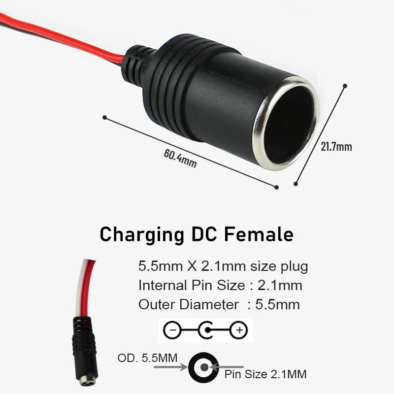 12V Lithium Battery with DC Female Car Socket/ Cigarette Lighter Socket for Tyre Inflator, Vaccum Cleaner etc