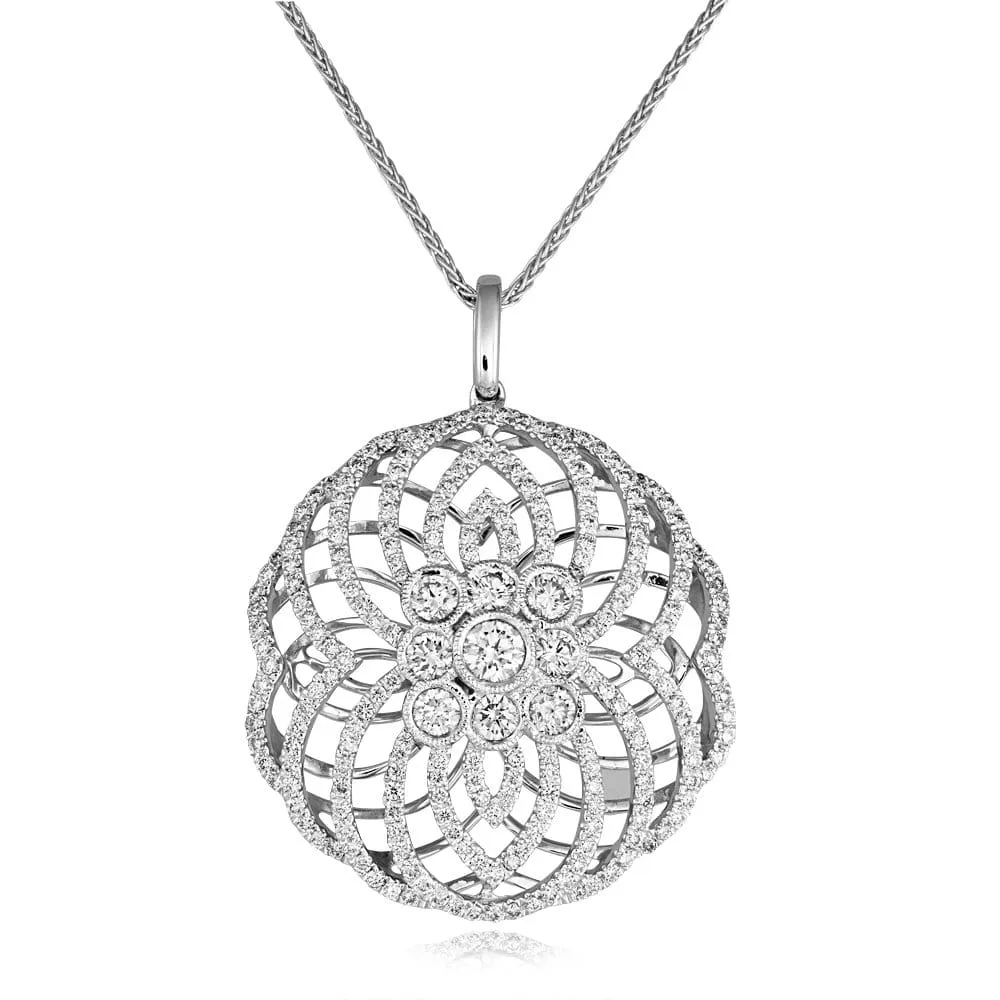 18ct White Gold Art Deco Style Lattice Diamond Pendant