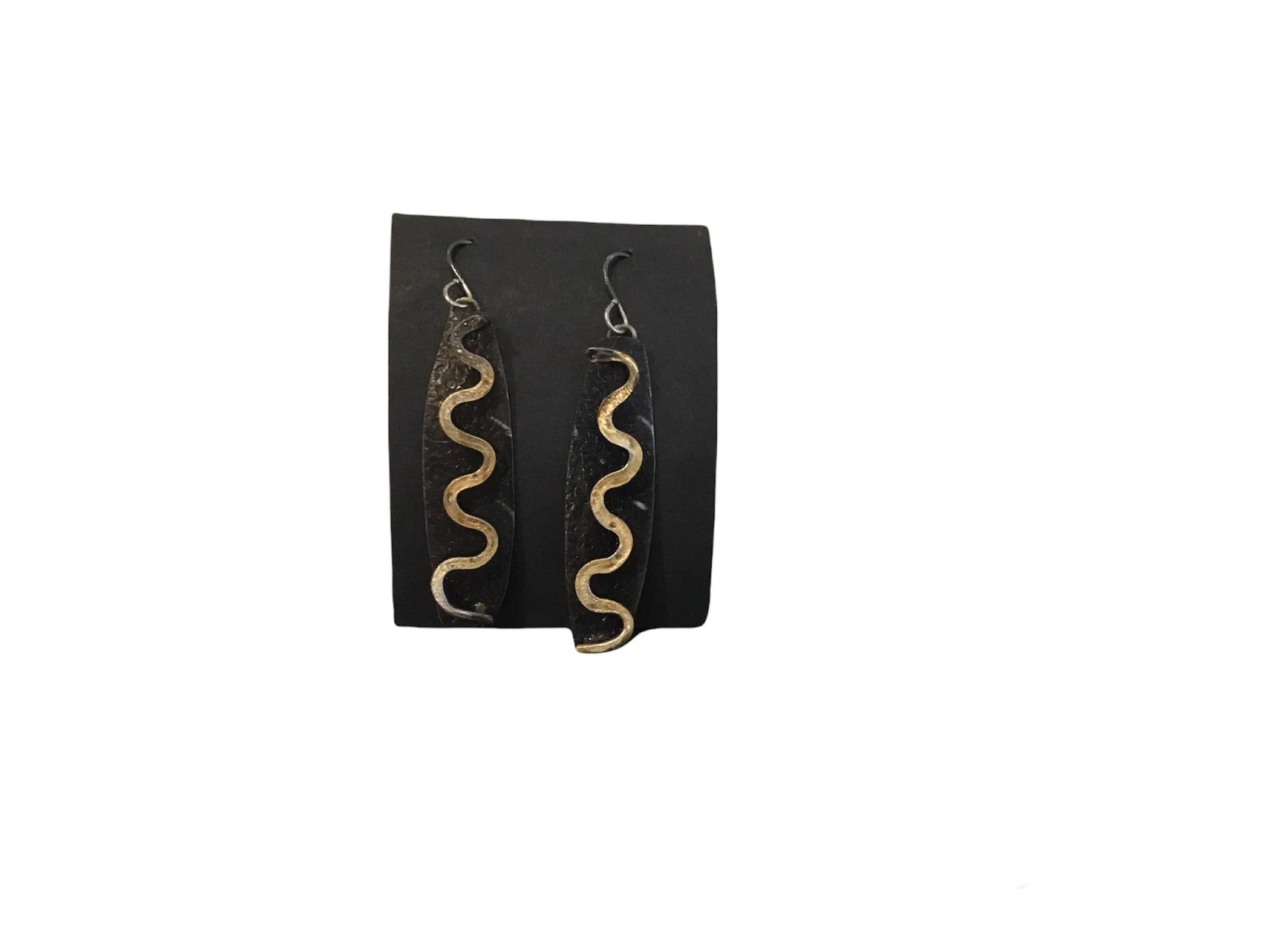 18k Gold Curves Over Blackened Steel Earrings