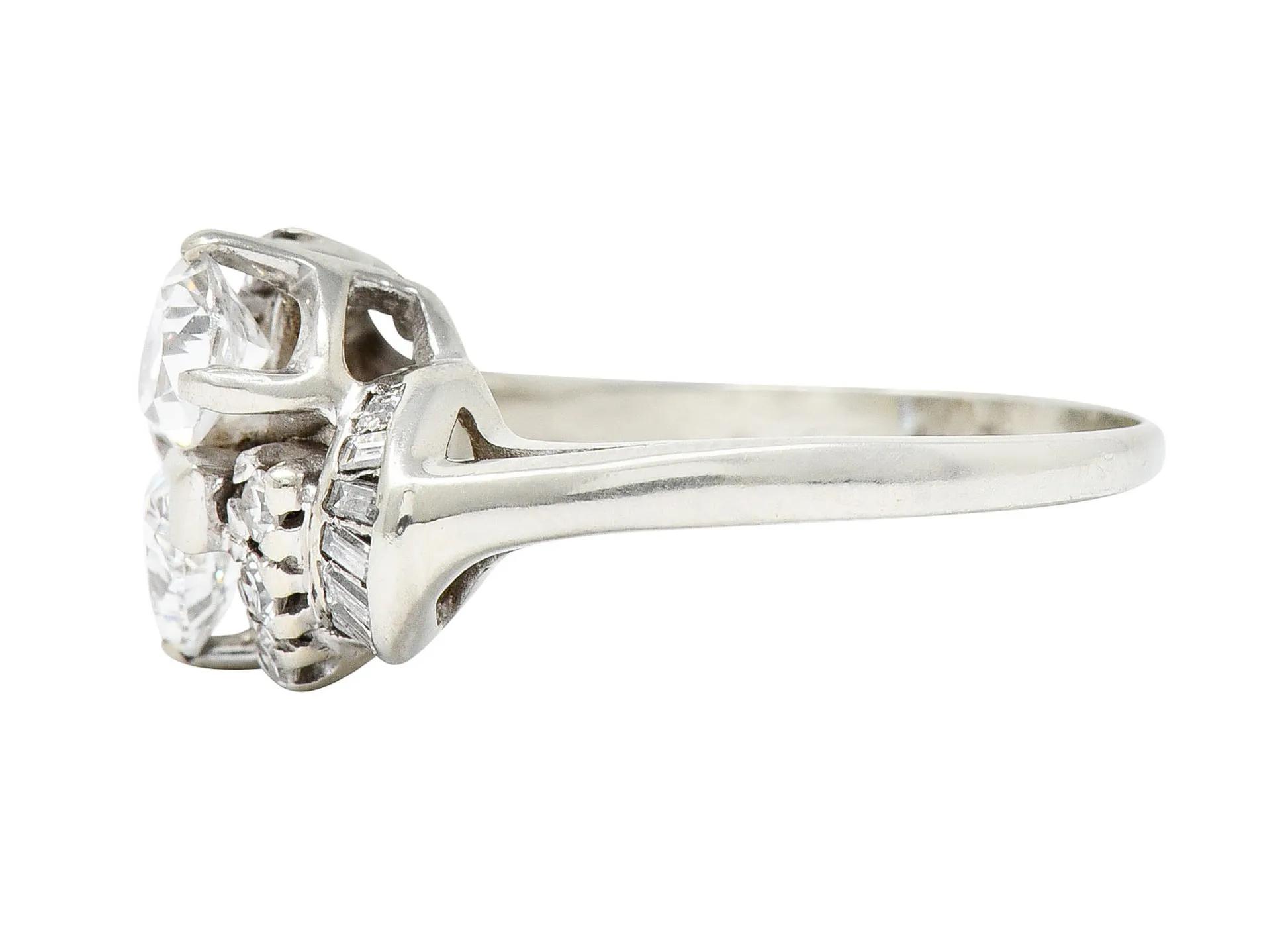 1950's Mid-Century 1.74 CTW Diamond 14 Karat White Gold Bypass Ring