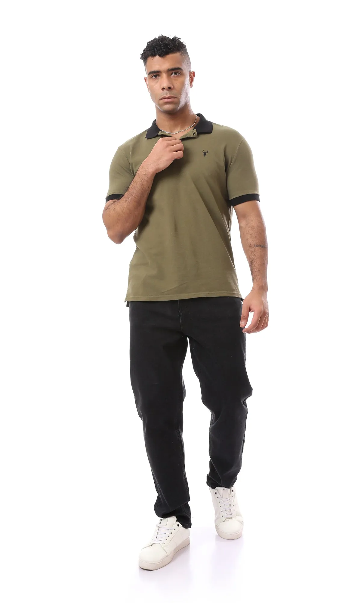 57973 Comfy Classic Collar Buttoned Dark Khaki Polo Shirt