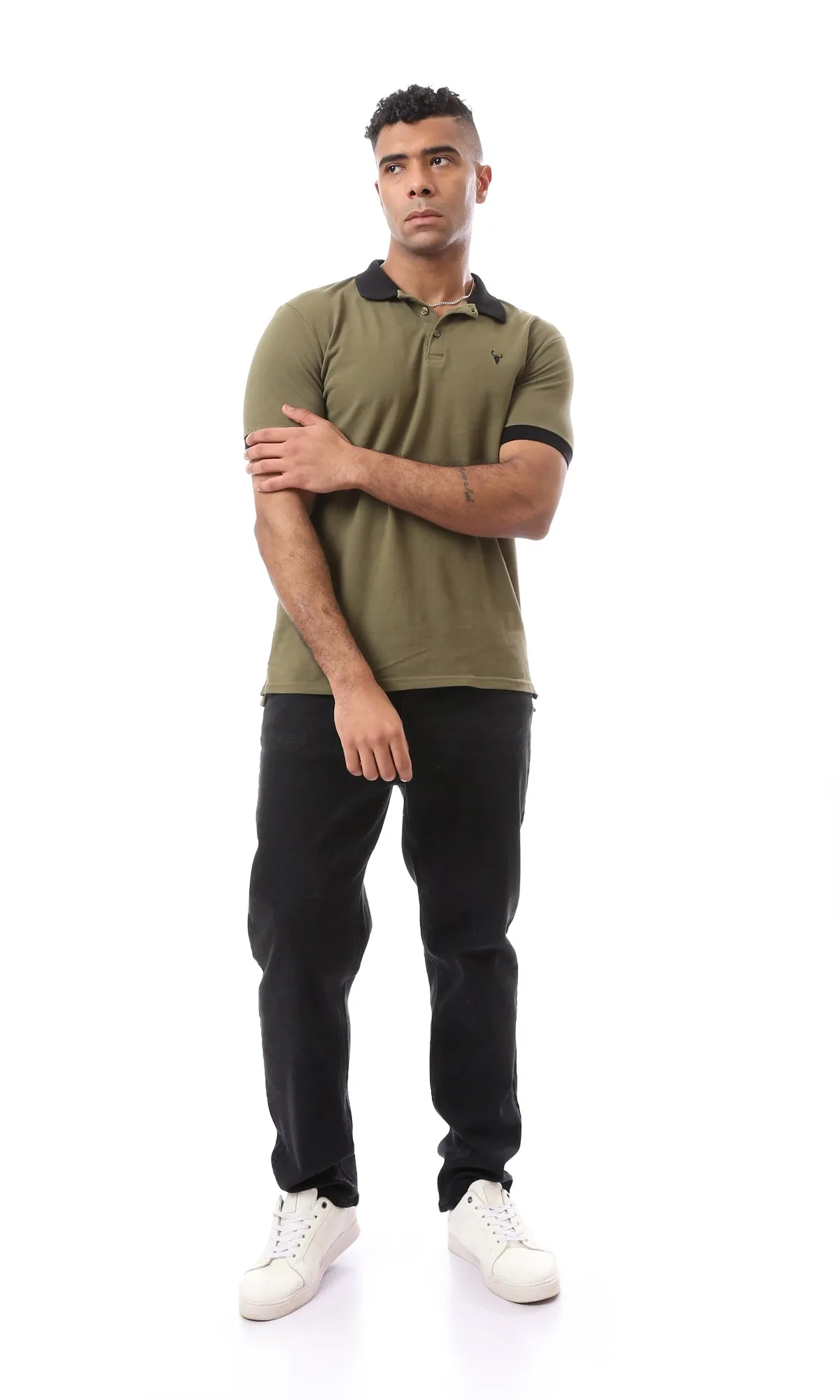 57973 Comfy Classic Collar Buttoned Dark Khaki Polo Shirt