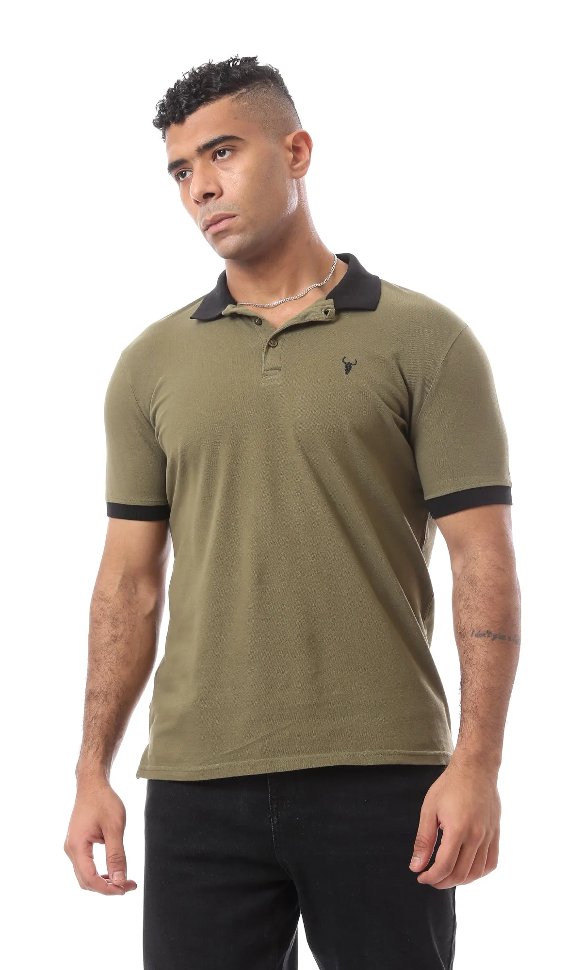 57973 Comfy Classic Collar Buttoned Dark Khaki Polo Shirt