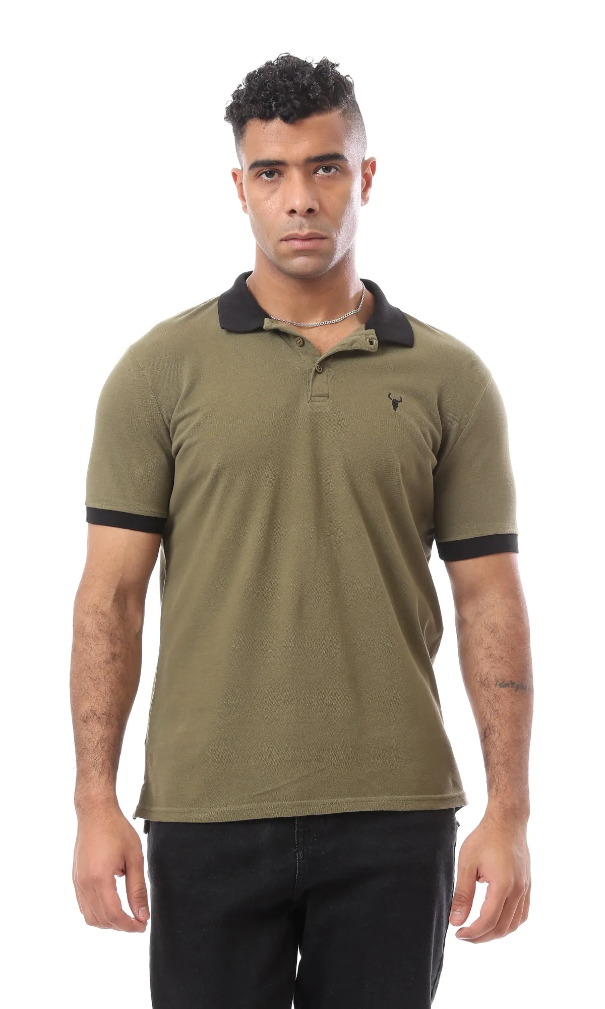 57973 Comfy Classic Collar Buttoned Dark Khaki Polo Shirt