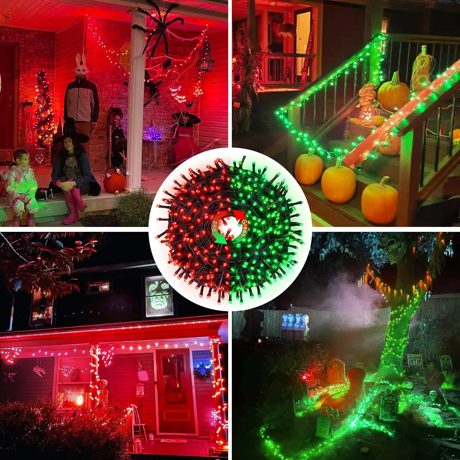 66-Foot Red/Green Waterproof Outdoor String Lights with 200 LEDs and Remote Control