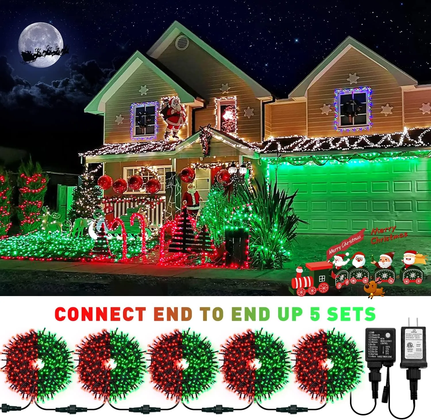 66-Foot Red/Green Waterproof Outdoor String Lights with 200 LEDs and Remote Control