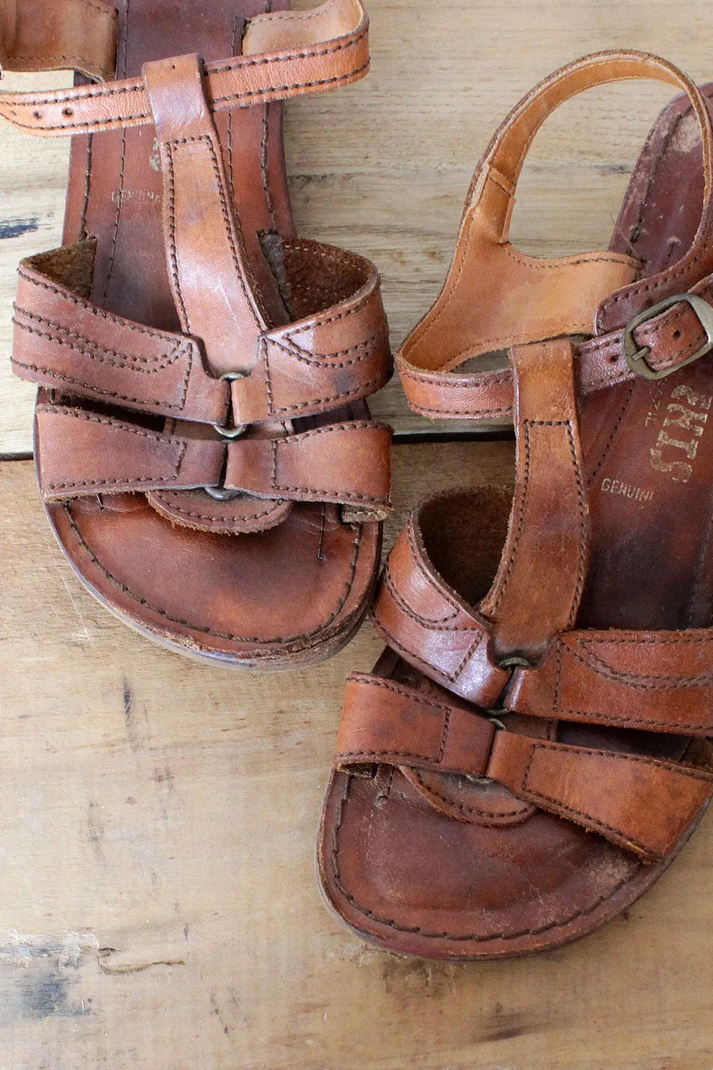 70s Leather Ladder Sandals 7 1/2