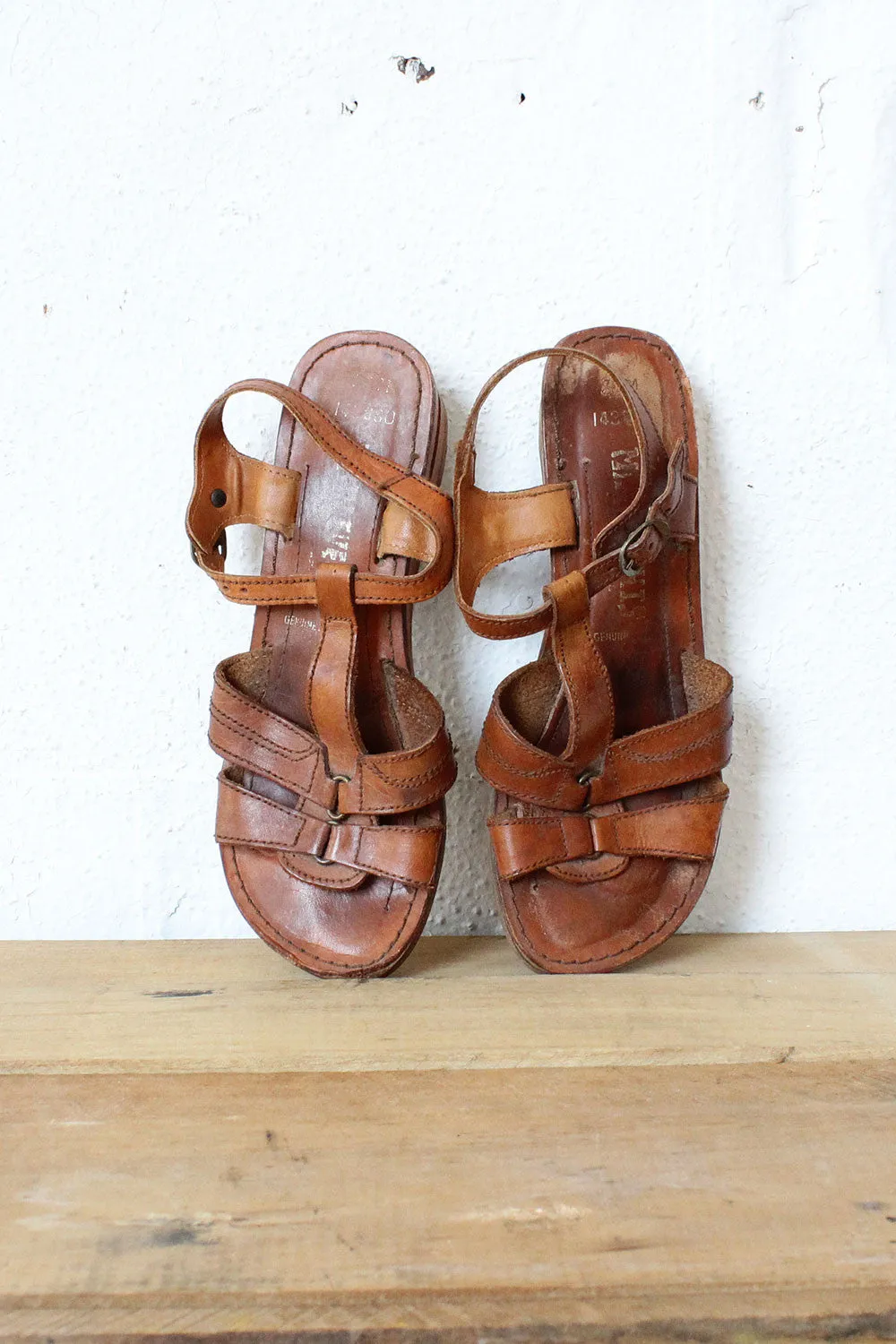 70s Leather Ladder Sandals 7 1/2