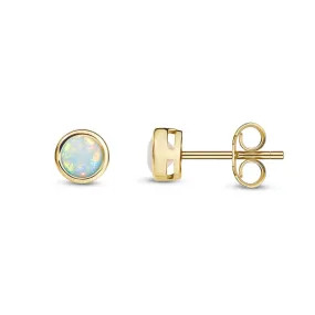 9ct Yellow Gold Rub Over Opal 4mm Stud Earrings