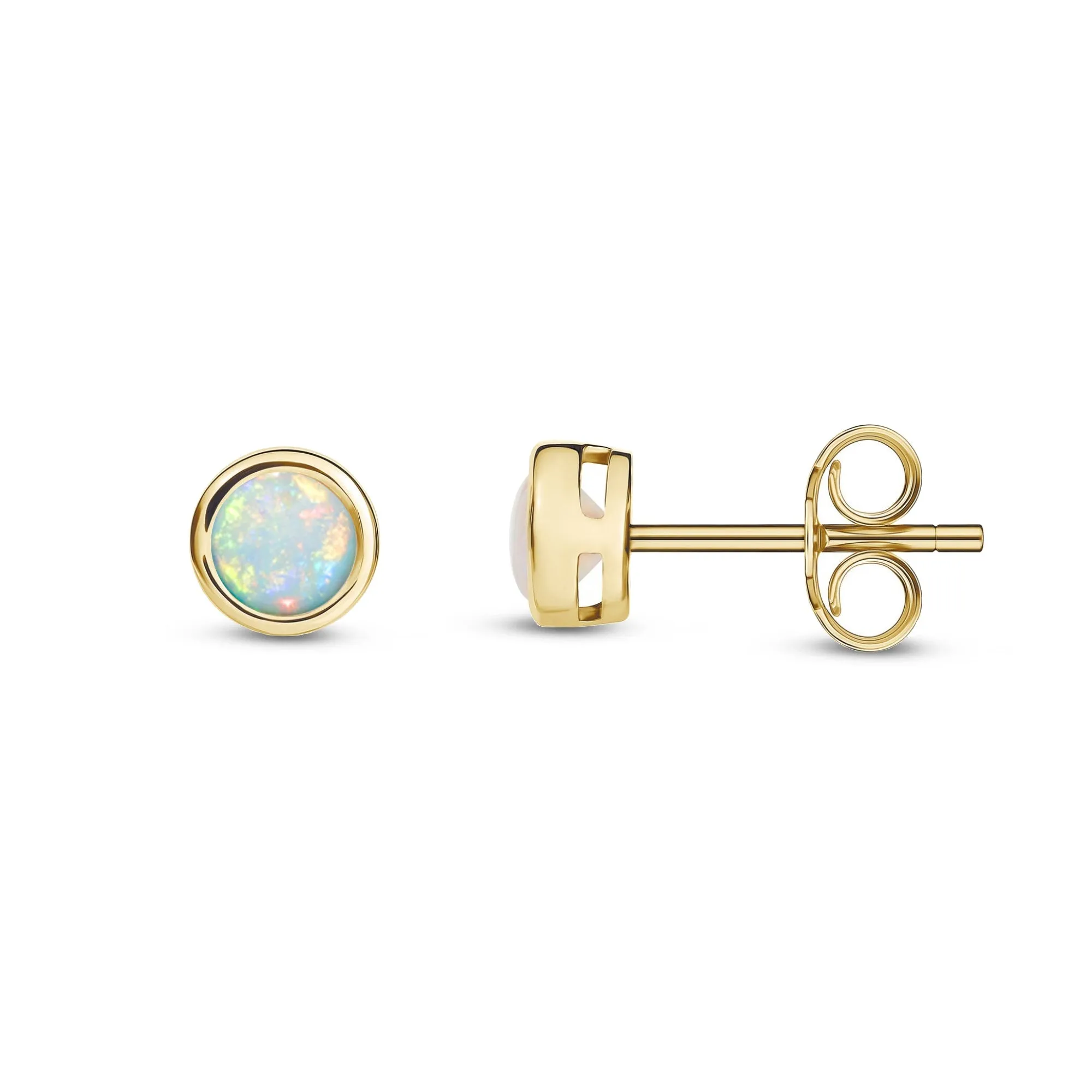 9ct Yellow Gold Rub Over Opal 4mm Stud Earrings