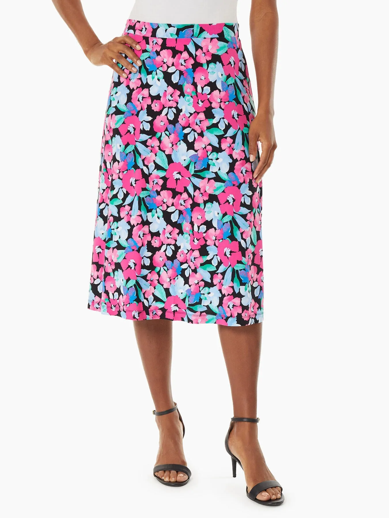 A-Line Jersey Knit Midi Skirt