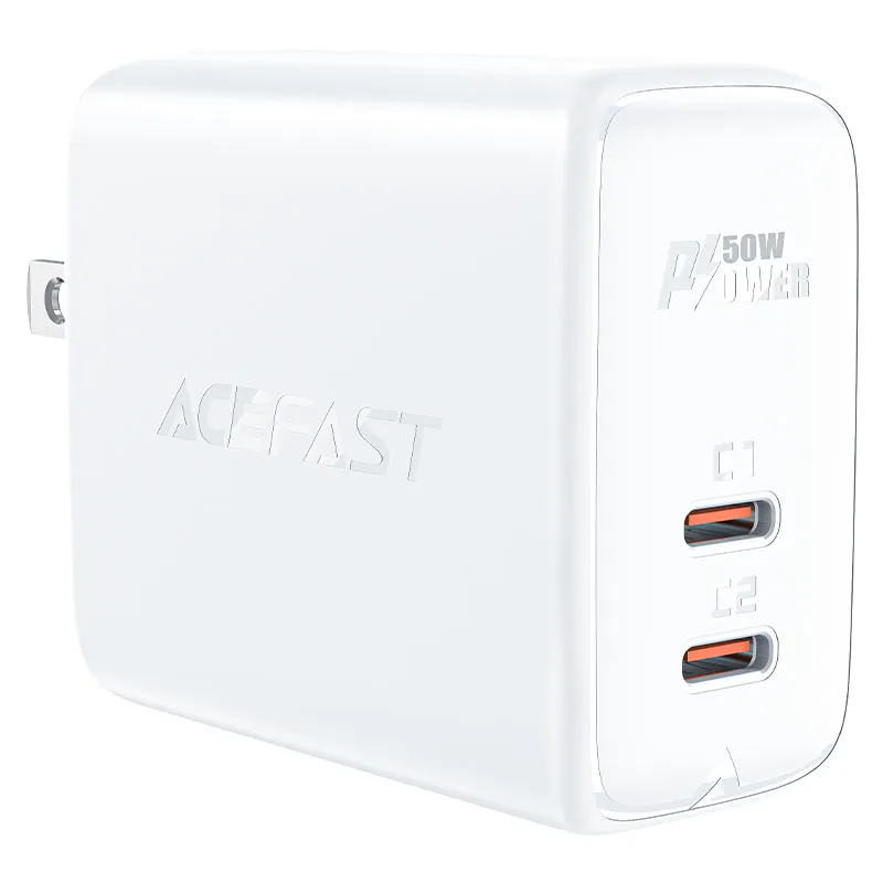 ACEFAST A31 PD 50W GAN (USB-C USB-C) DUAL PORT CHARGER - WHITE