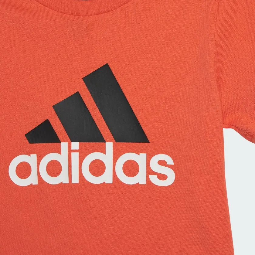 ADIDAS KID'S BIG LOGO COTTON SET RED/BLACK TEE AND SHORT SET