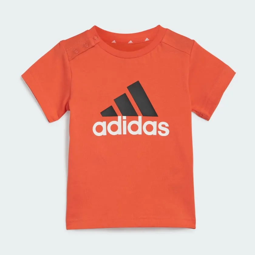 ADIDAS KID'S BIG LOGO COTTON SET RED/BLACK TEE AND SHORT SET