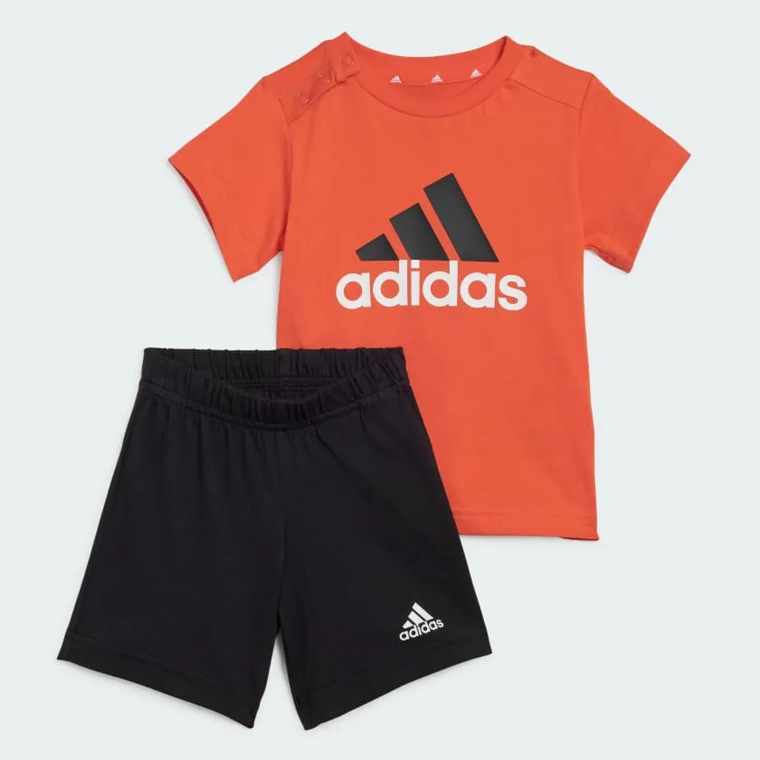 ADIDAS KID'S BIG LOGO COTTON SET RED/BLACK TEE AND SHORT SET