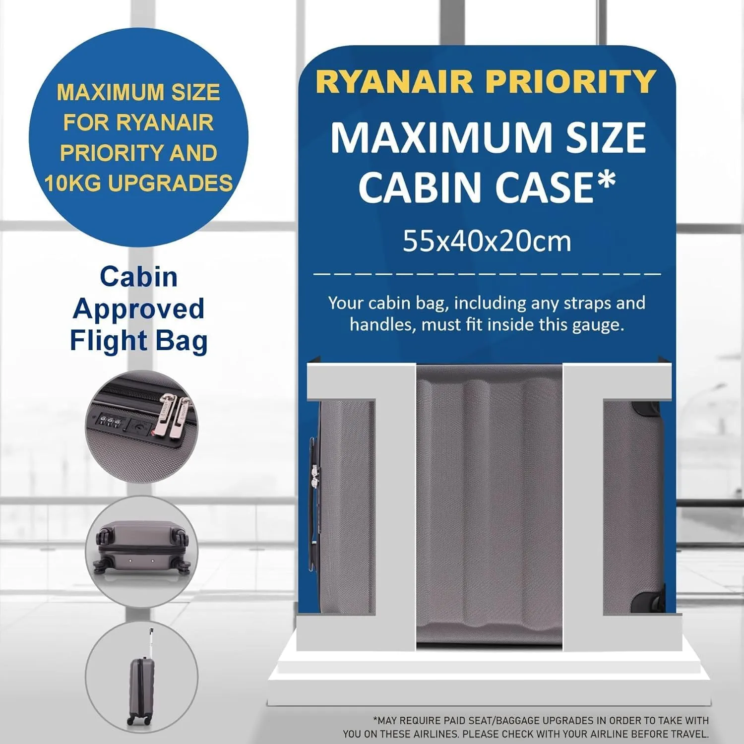 Aerolite Ryanair Max Bundle (55x40x20cm Priority Suitcase   40x20x25cm Holdall), 2 Piece Carry On Hand Cabin Luggage Set Bundle