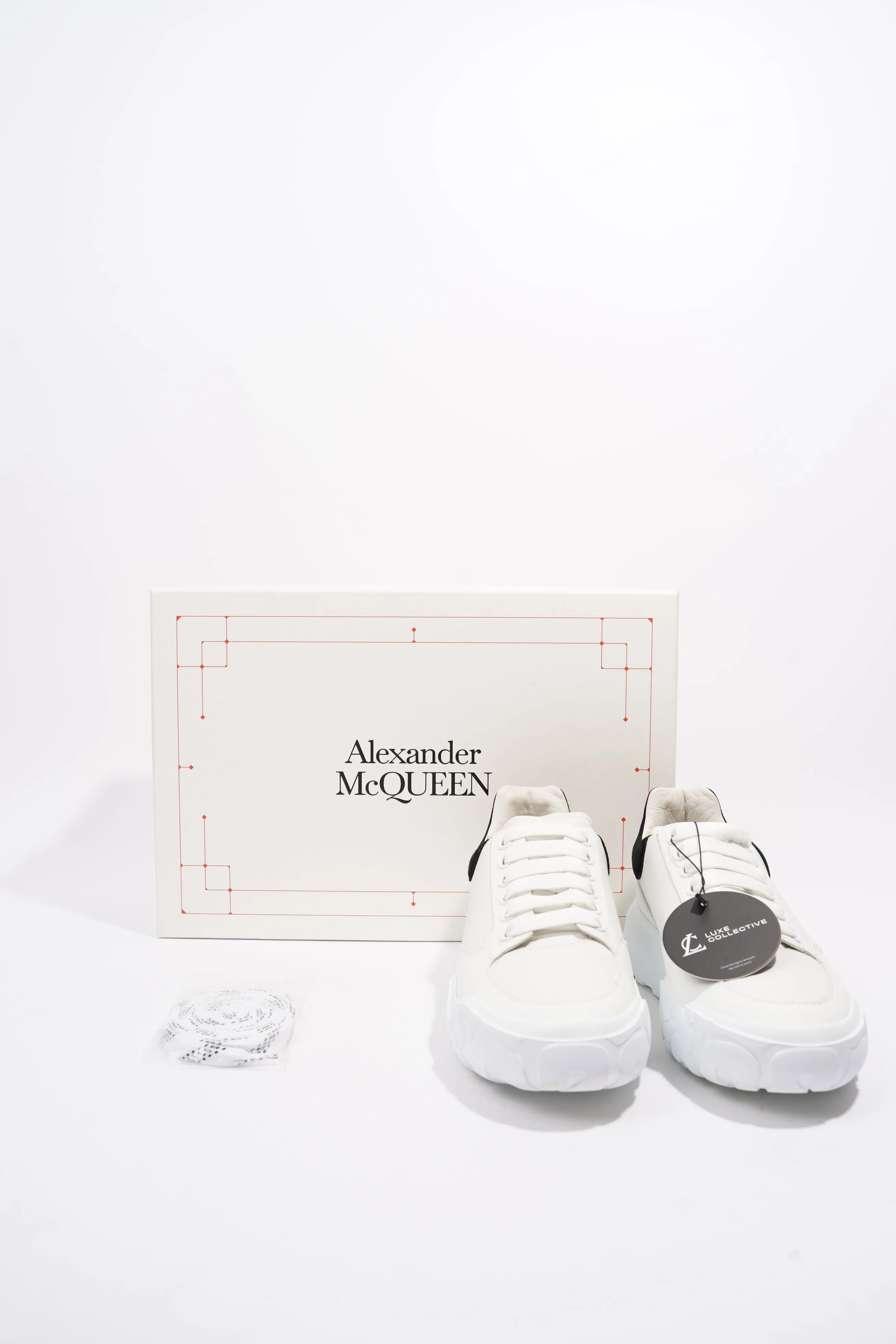 Alexander McQueen Oversized Court Sneaker White / Black Tab Leather EU 38.5 UK 5.5