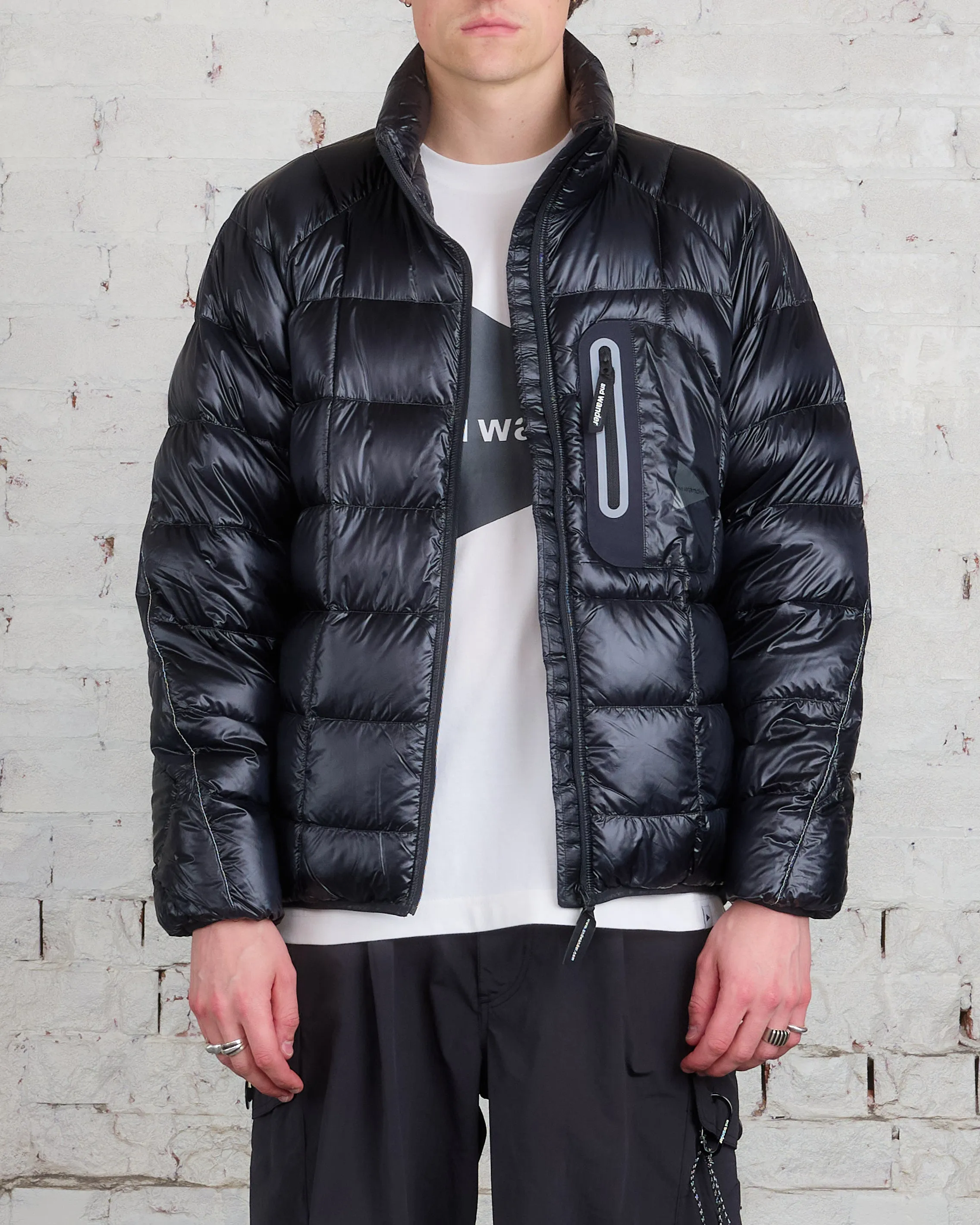 and wander Diamond Stitch Down Pertex Jacket Black