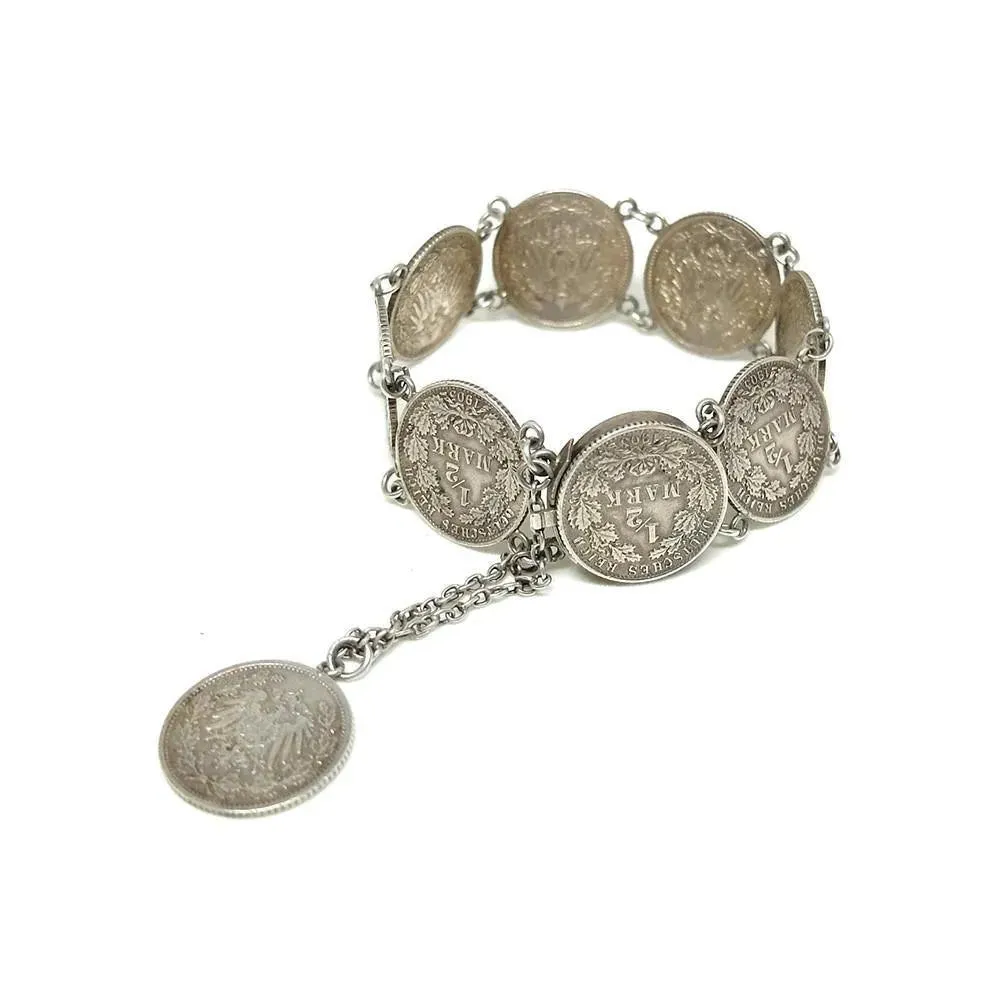 Antique 1905 German 1/2 Deutsche Reich Mark Coin Bracelet