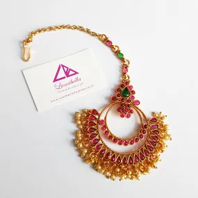 Antique Style Multi Color Maang Tikka With Pearls