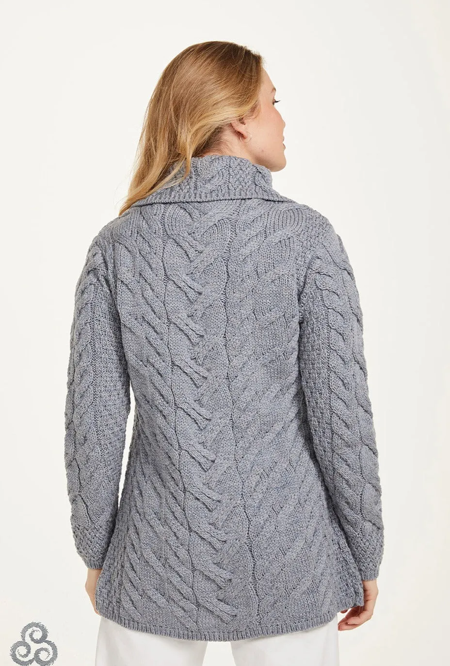 Aran - Buttoned Longline Cardigan - Ocean Grey