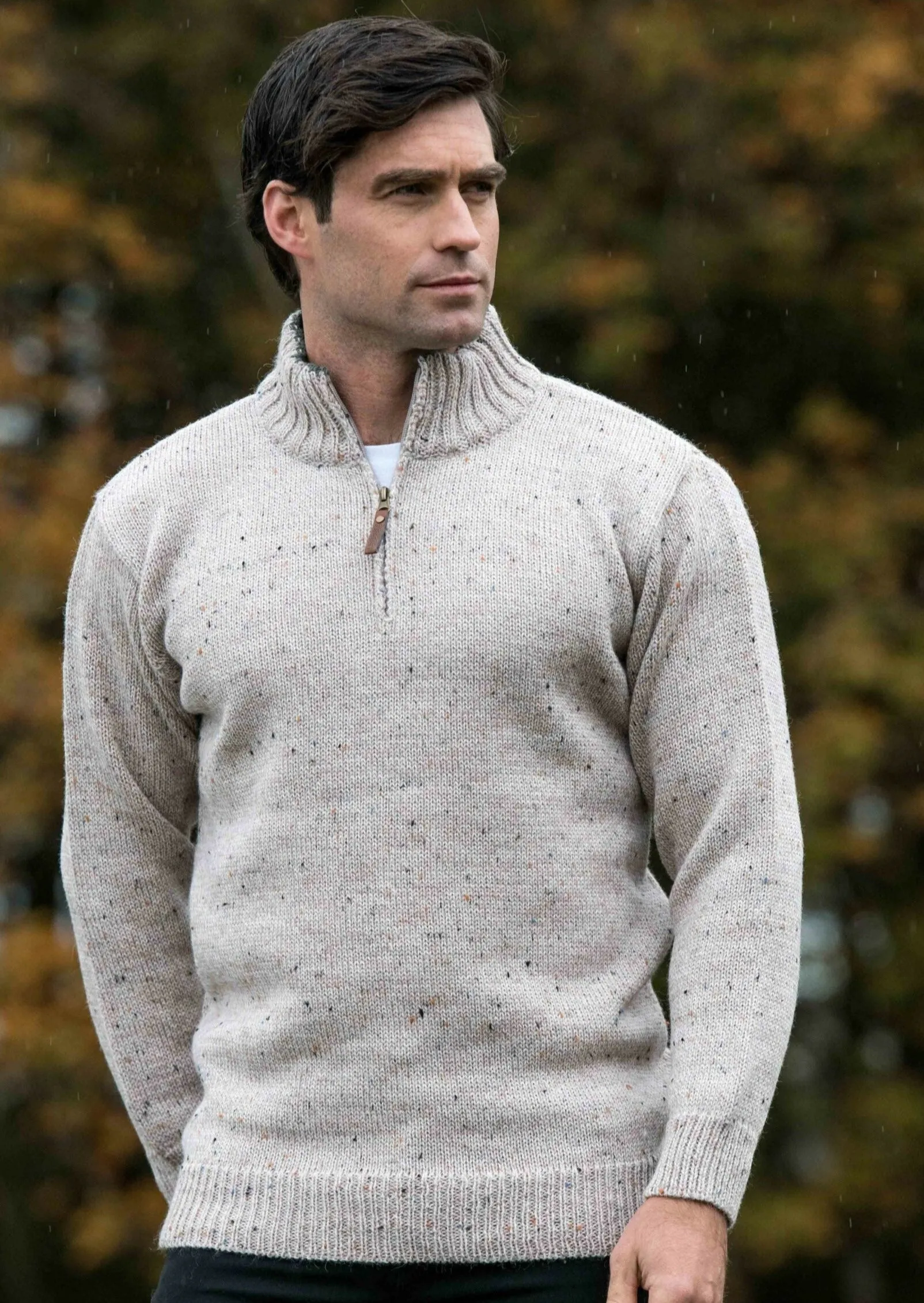 Aran Wool Half Zip Sweater | Oatmeal