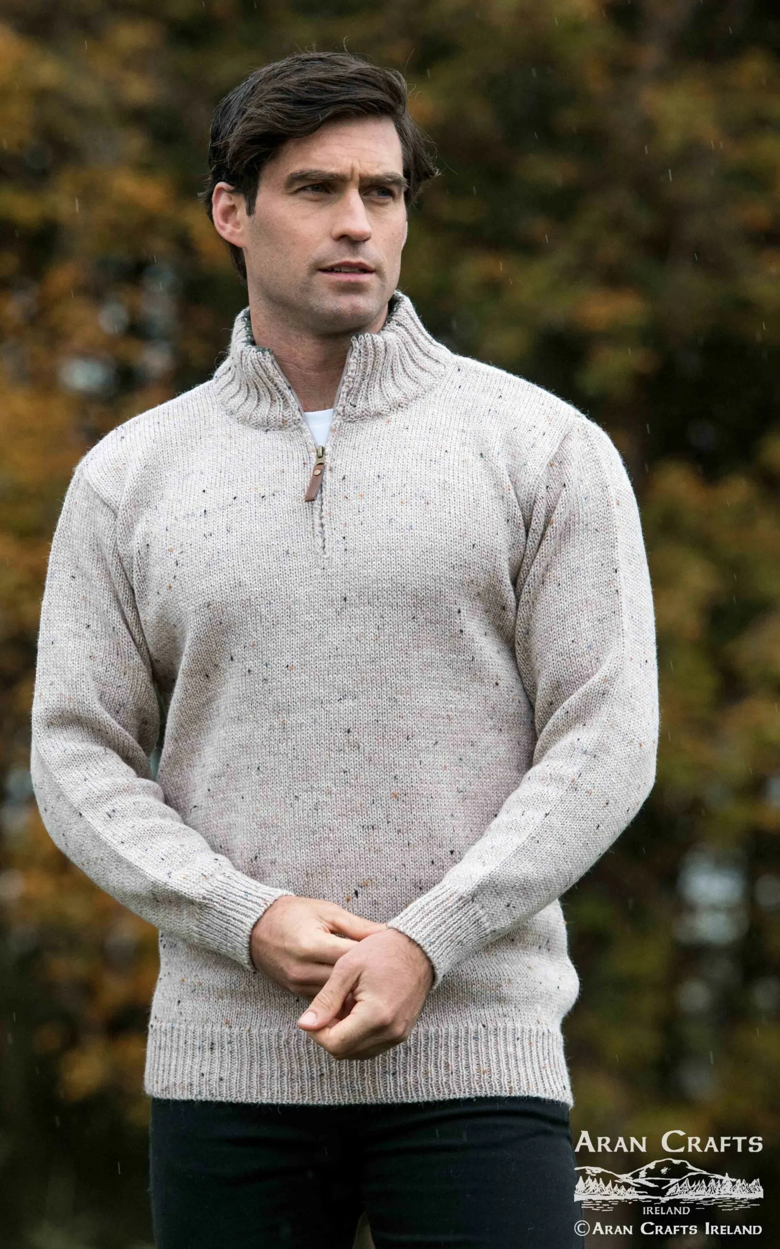 Aran Wool Half Zip Sweater | Oatmeal