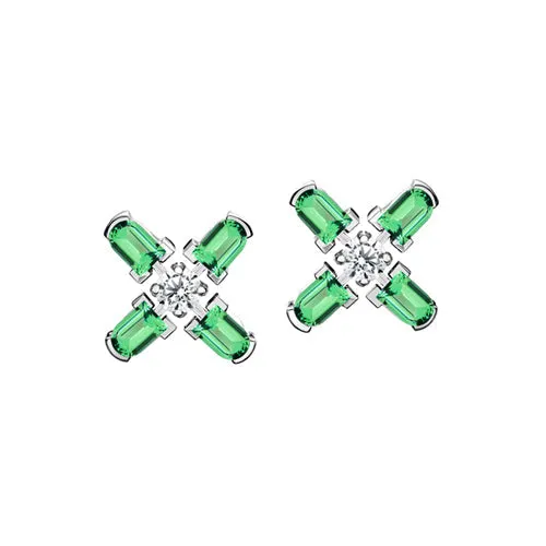 Arch Florale PM Stud Earrings, 18k White Gold with DAVIDOR Arch Cut Green Tourmaline and Brilliant Diamonds