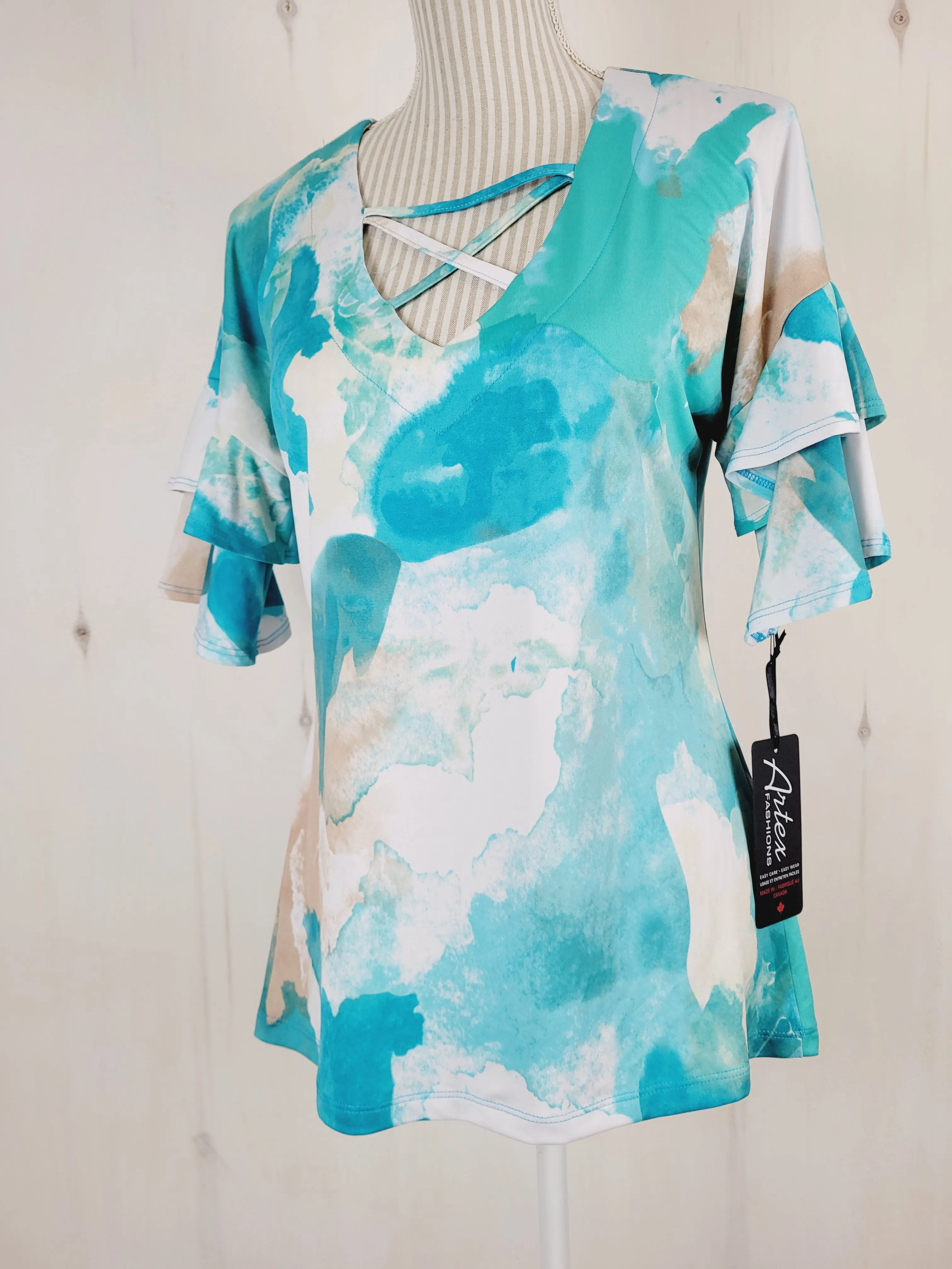 ARTEX TEAL/WHITE TOP LADIES MEDIUM NWT