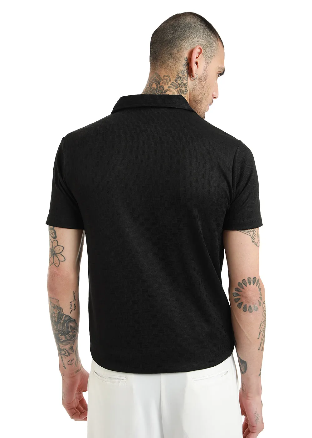 Basket Weave Black Polo T-shirt