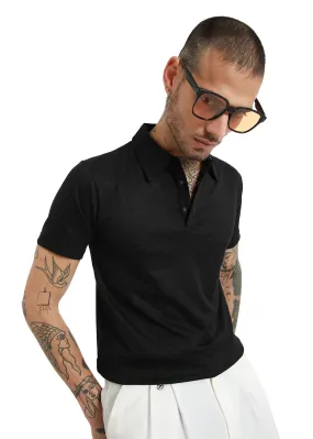 Basket Weave Black Polo T-shirt