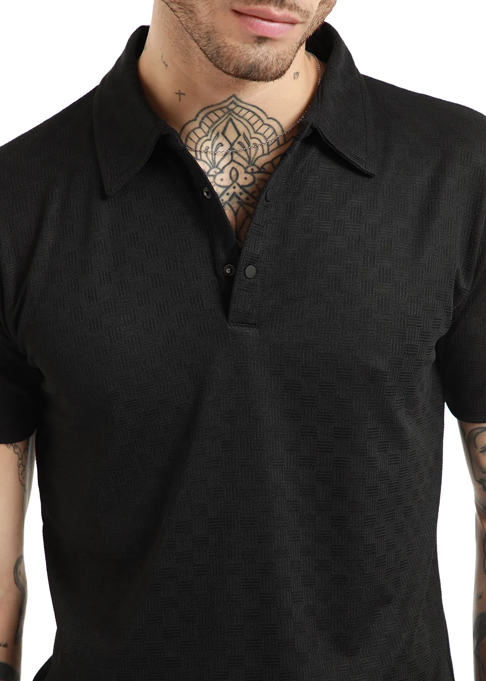 Basket Weave Black Polo T-shirt