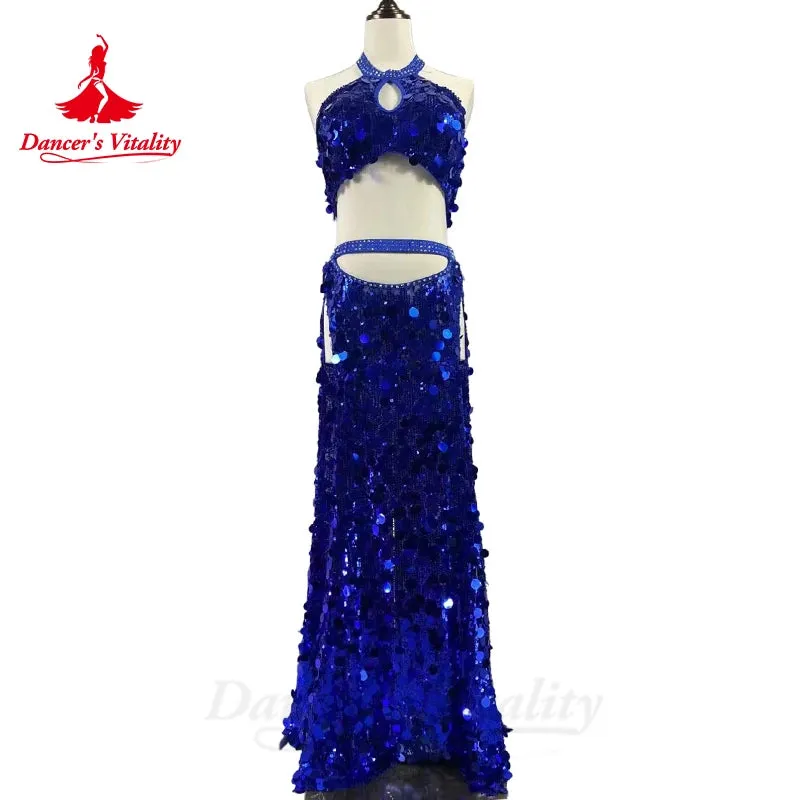 Belly Dance Costume for Women Customsized Big Sequins Top split Long Skirt 2pcs Customsize Adult Child Oriental Professional Set