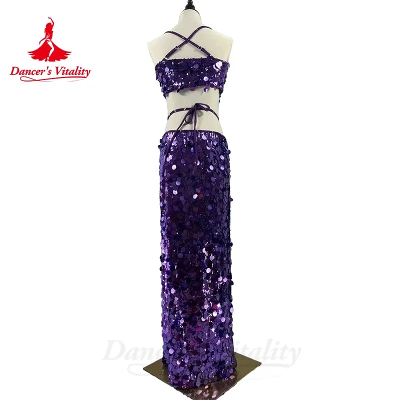 Belly Dance Costumes Set for Women Sequins Bra Top long Skirt 2pcs Oriental Competiton Suit Custom Adult Child Bellydance Wear