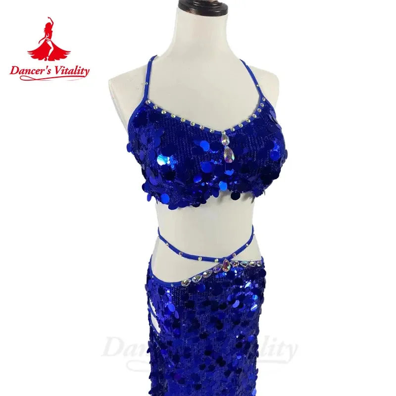 Belly Dance Costumes Set for Women Sequins Bra Top long Skirt 2pcs Oriental Competiton Suit Custom Adult Child Bellydance Wear