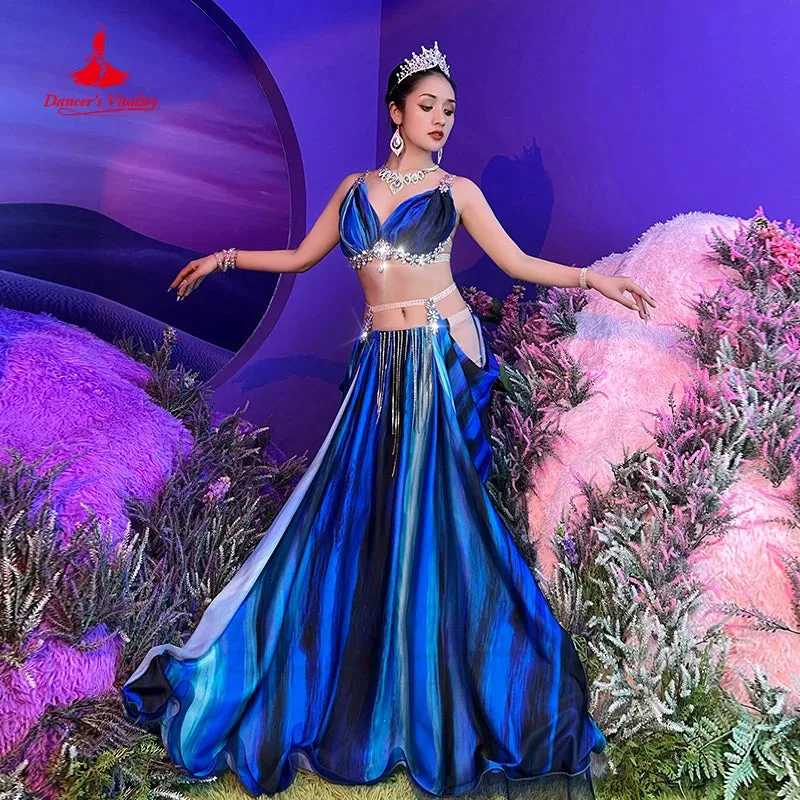 Belly Dance Performance Costume Suit for Women Tie Dye Tassel Competition Set Bra saitin Skirt 2pcs Bellydancing Stage Outfit