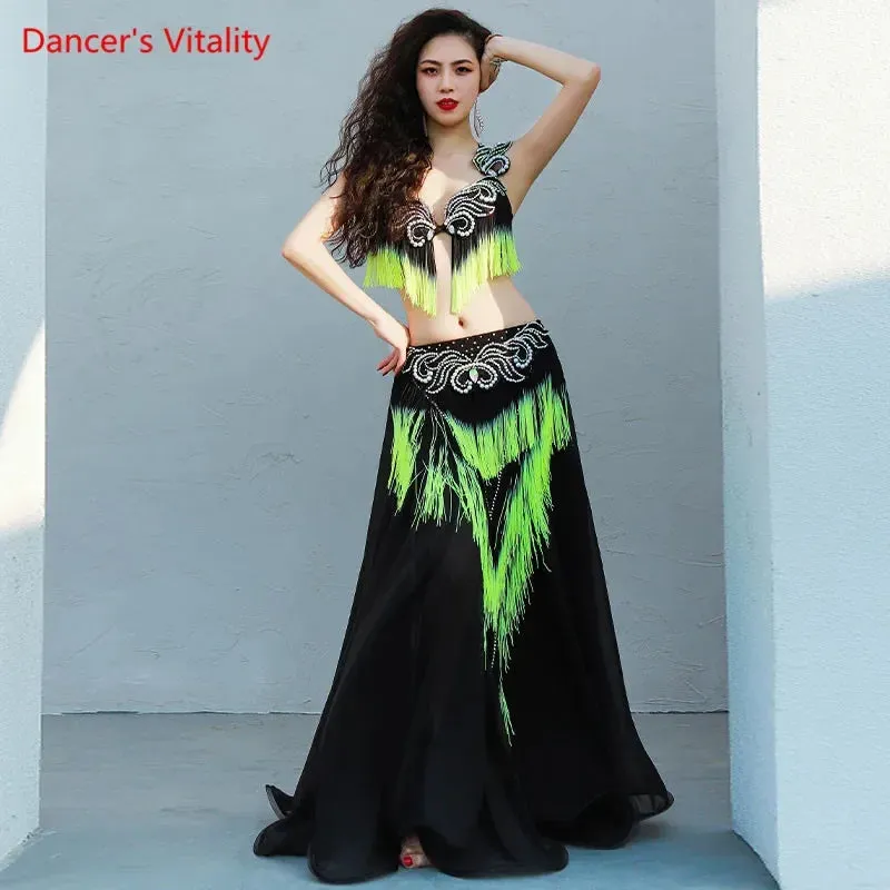 Belly Dance Set Diamond-Studded Tassel Bra Long Skirt Performance Clothes Suit Women Oriental Dancewear Competition Clothing