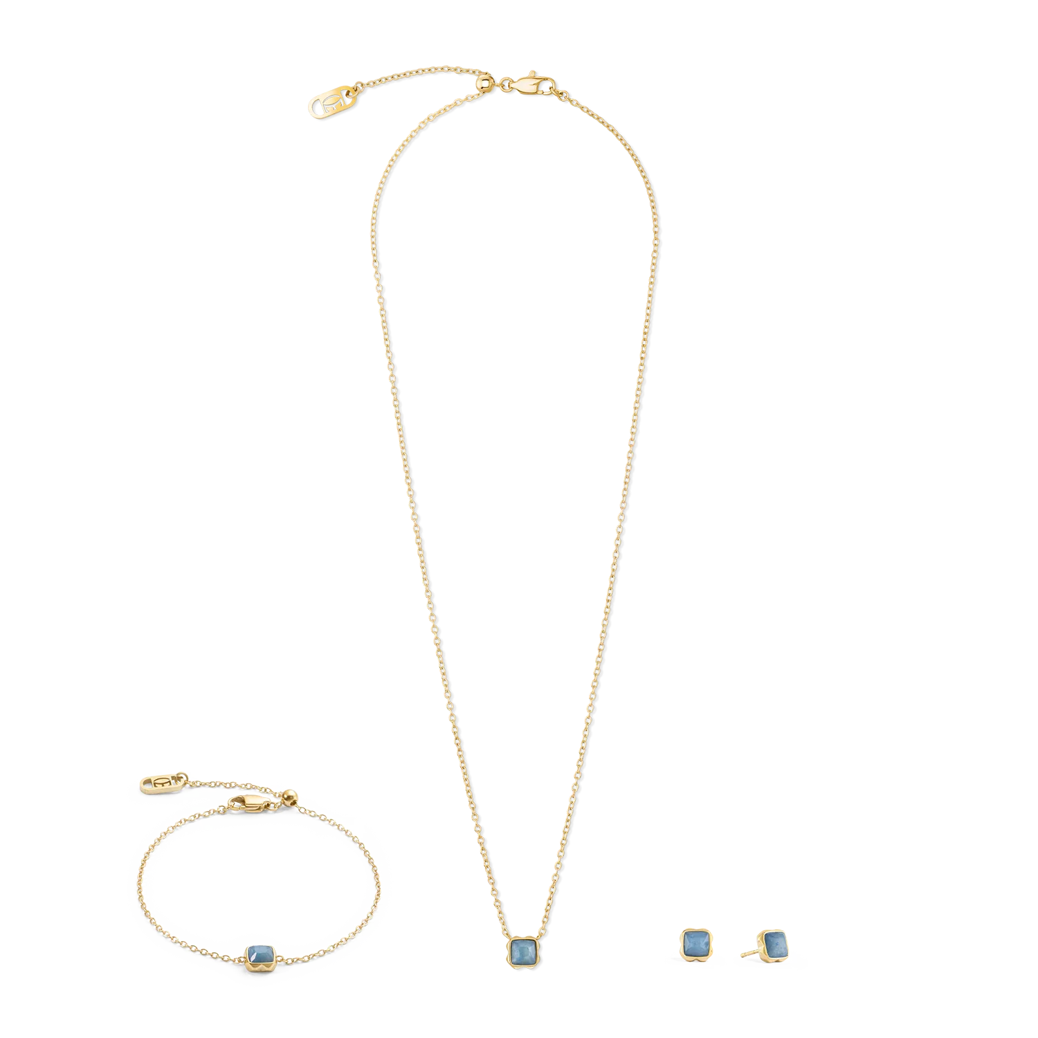 Birthstone March Necklace Blue Aventurine Gold