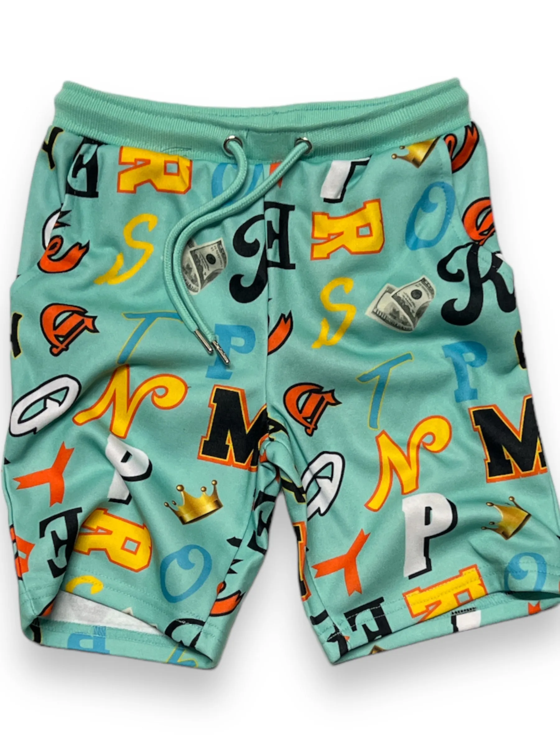 Black Pike Kids 'Money Power Respect' Fleece Shorts (Mint) BS4113