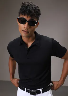 Black Ribbed Polo T-shirt