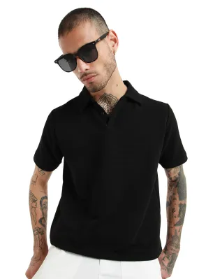 Black Textured Polo T-shirt