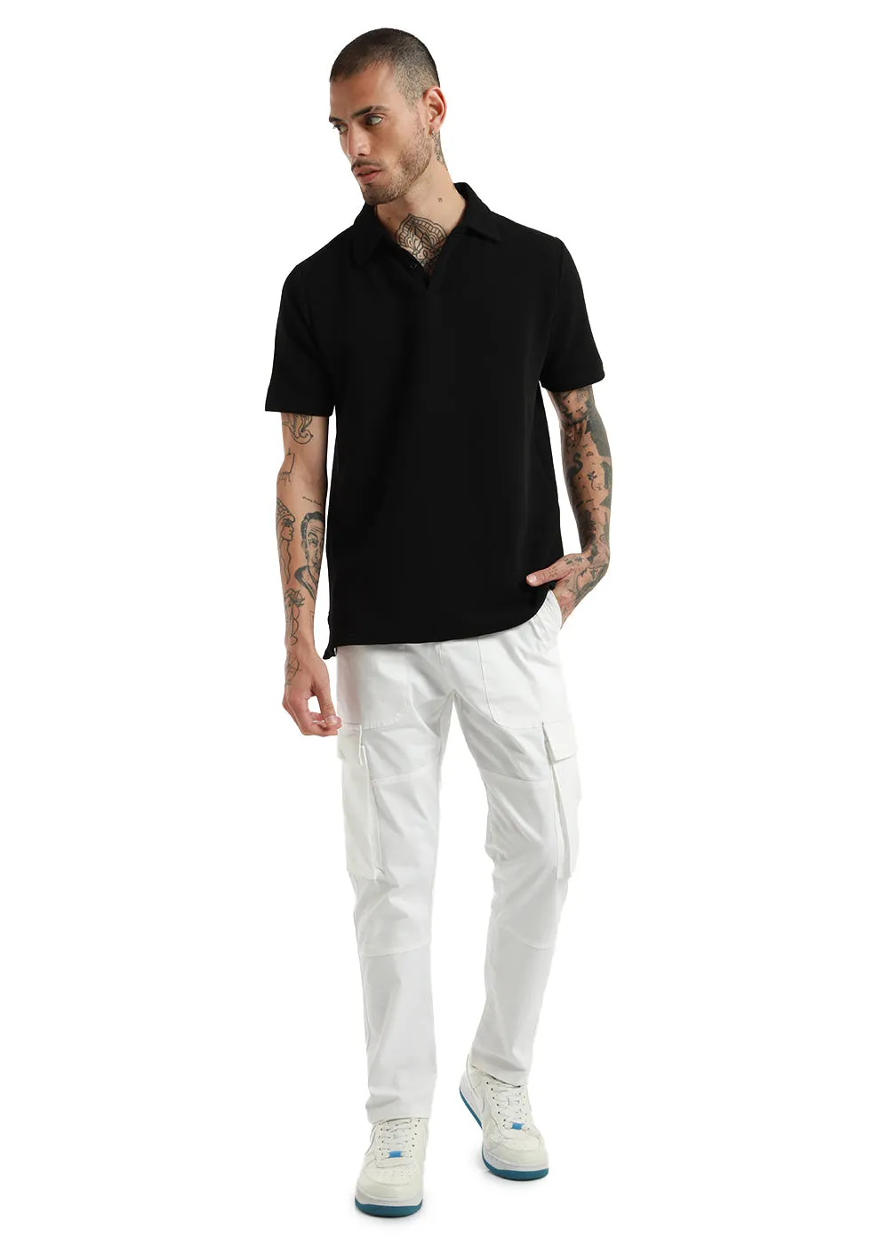 Black Textured Polo T-shirt