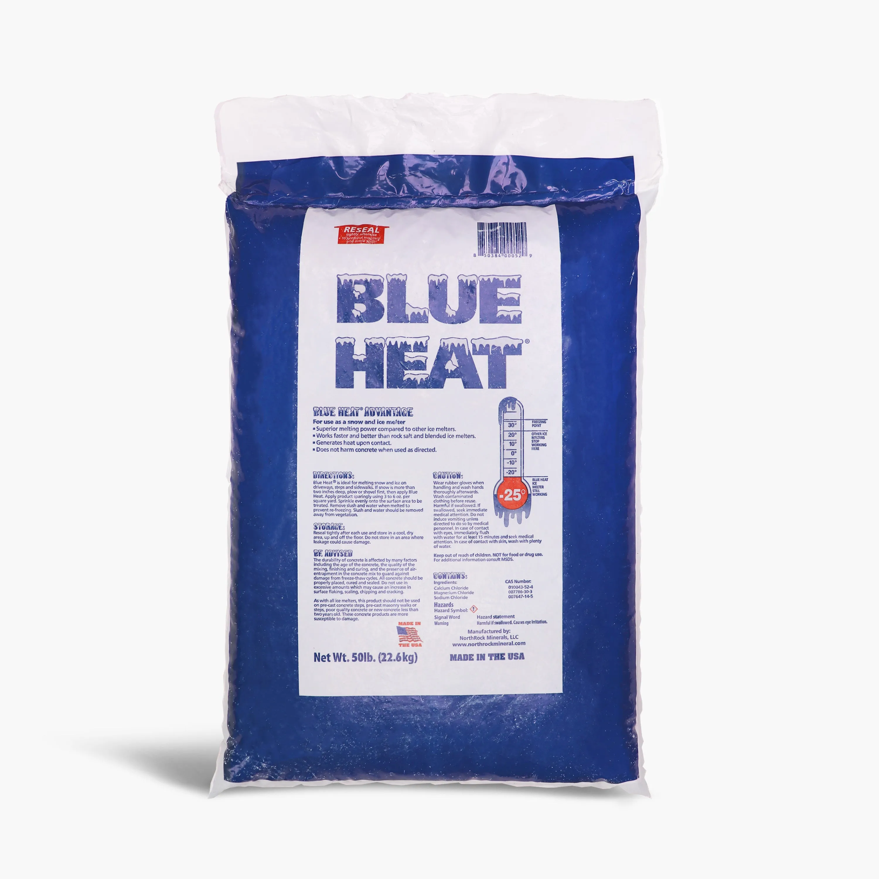 Blue Heat Calcium Blend Ice and Snow Melt   Deicer W/ Heat Generating Pellets | 50 Lb. Bag | Works to -25°F