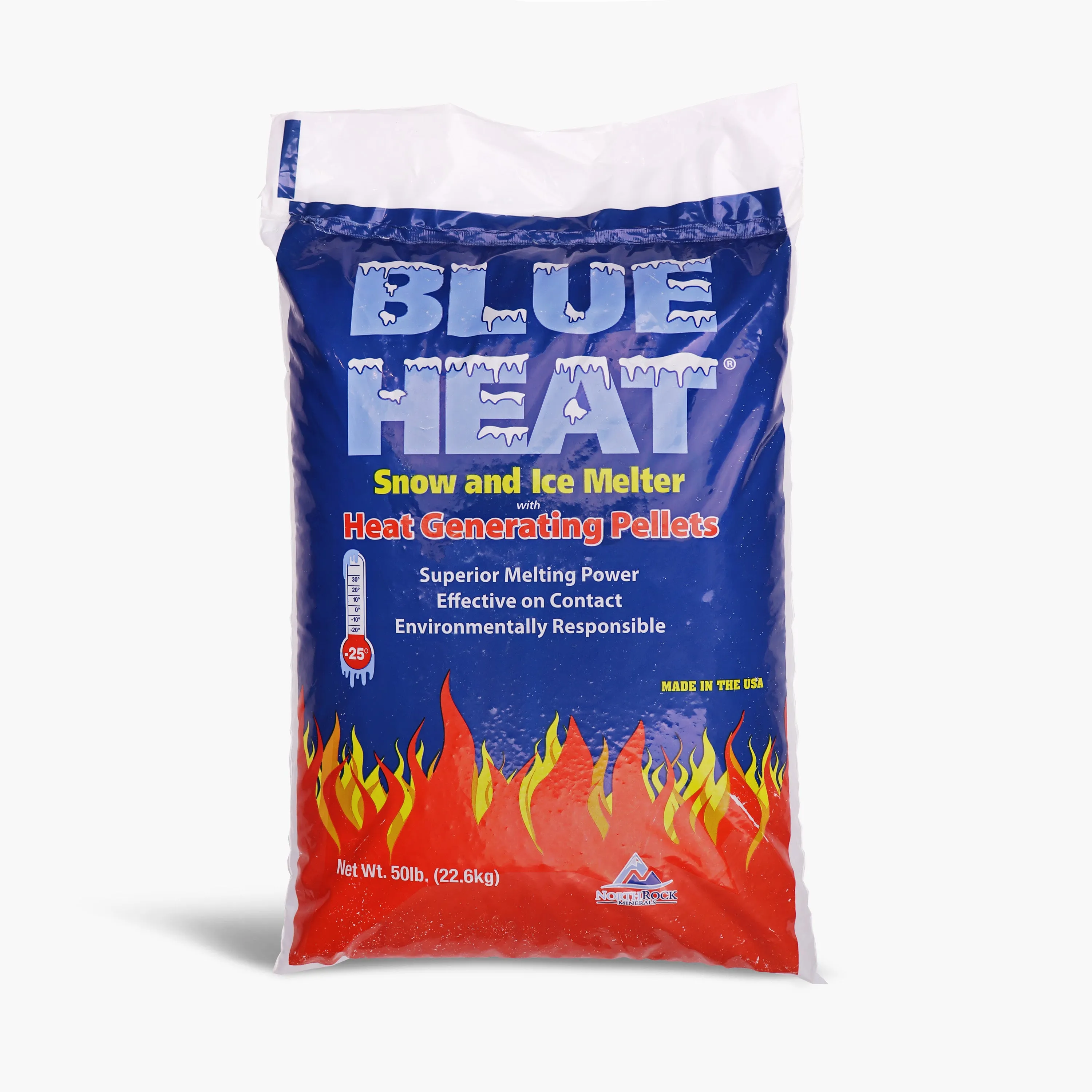 Blue Heat Calcium Blend Ice and Snow Melt   Deicer W/ Heat Generating Pellets | 50 Lb. Bag | Works to -25°F