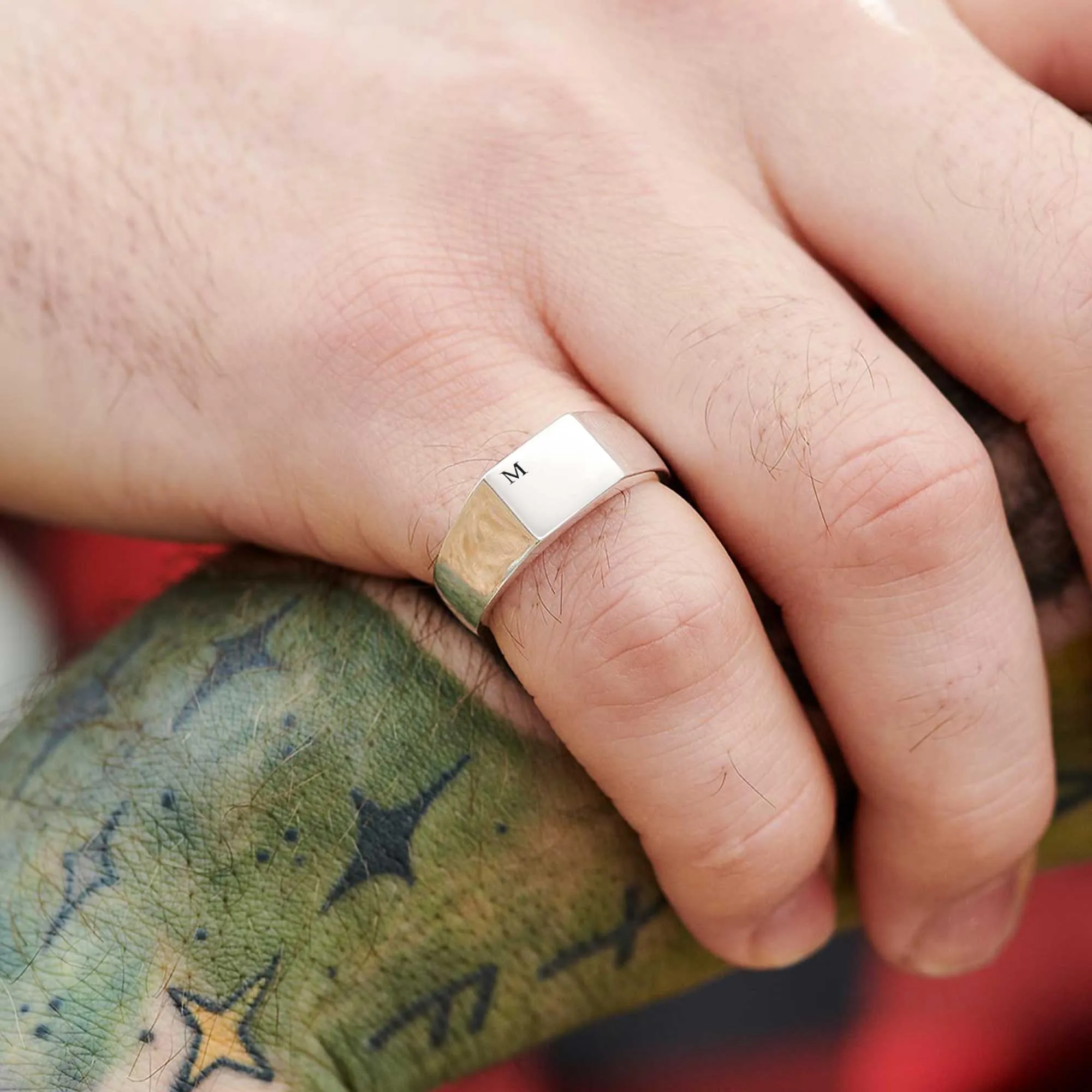 Bold Initial Personalised Square Silver Signet Ring