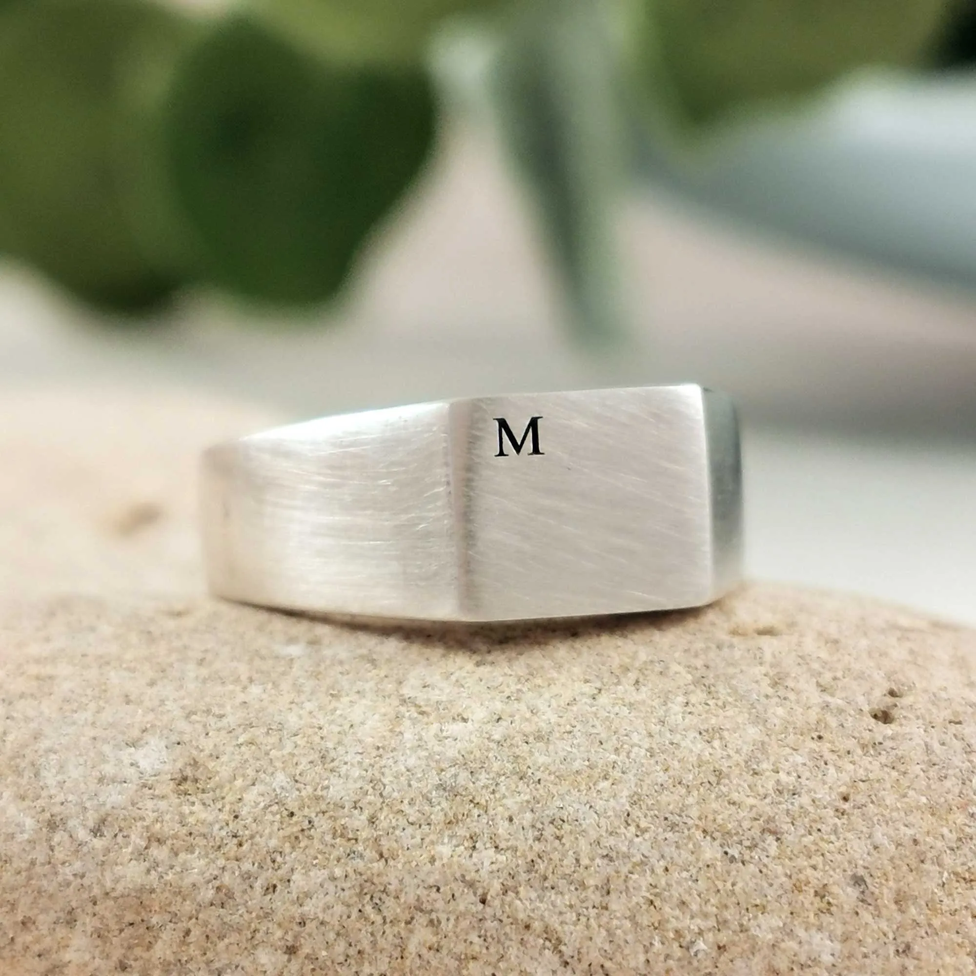 Bold Initial Personalised Square Silver Signet Ring