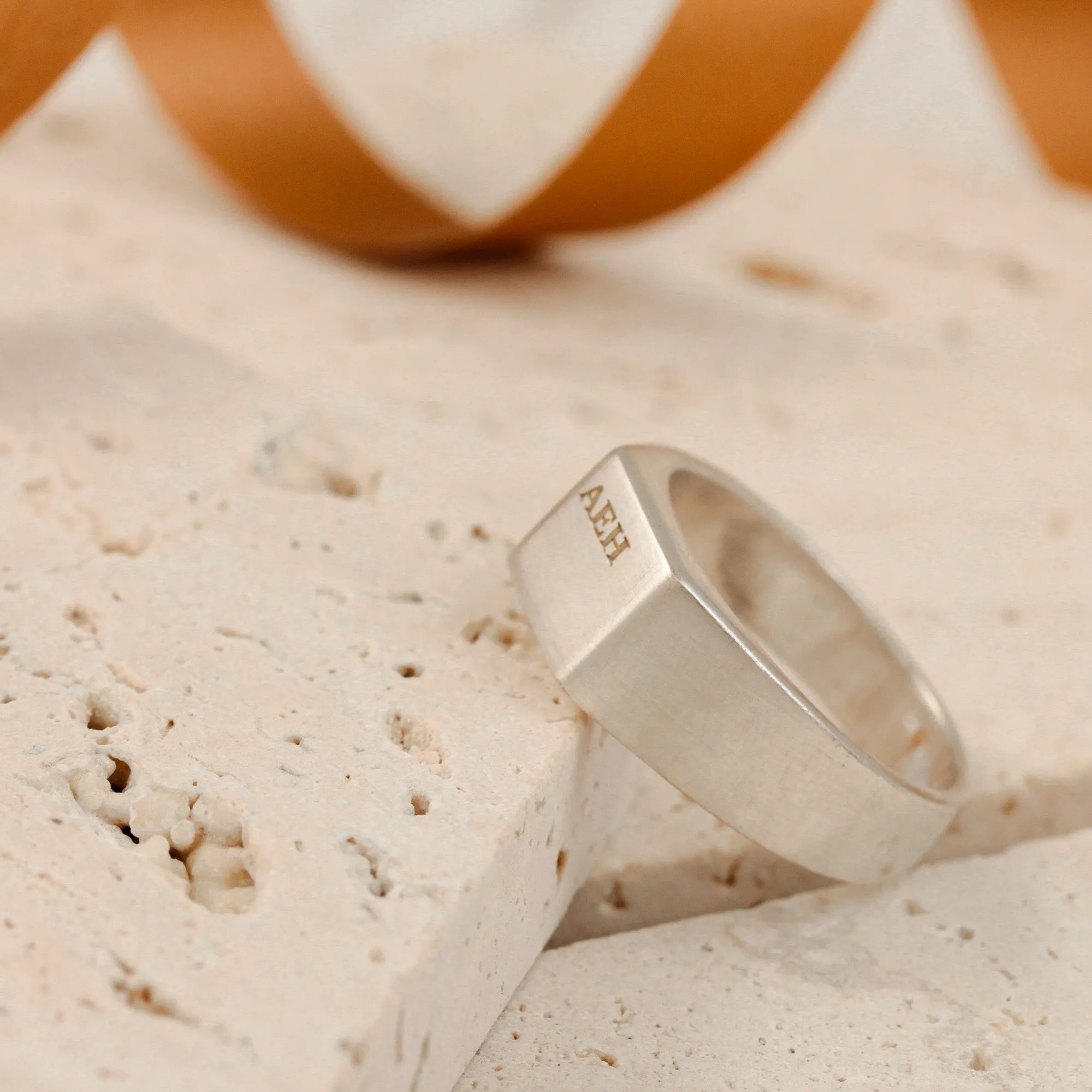 Bold Initial Personalised Square Silver Signet Ring