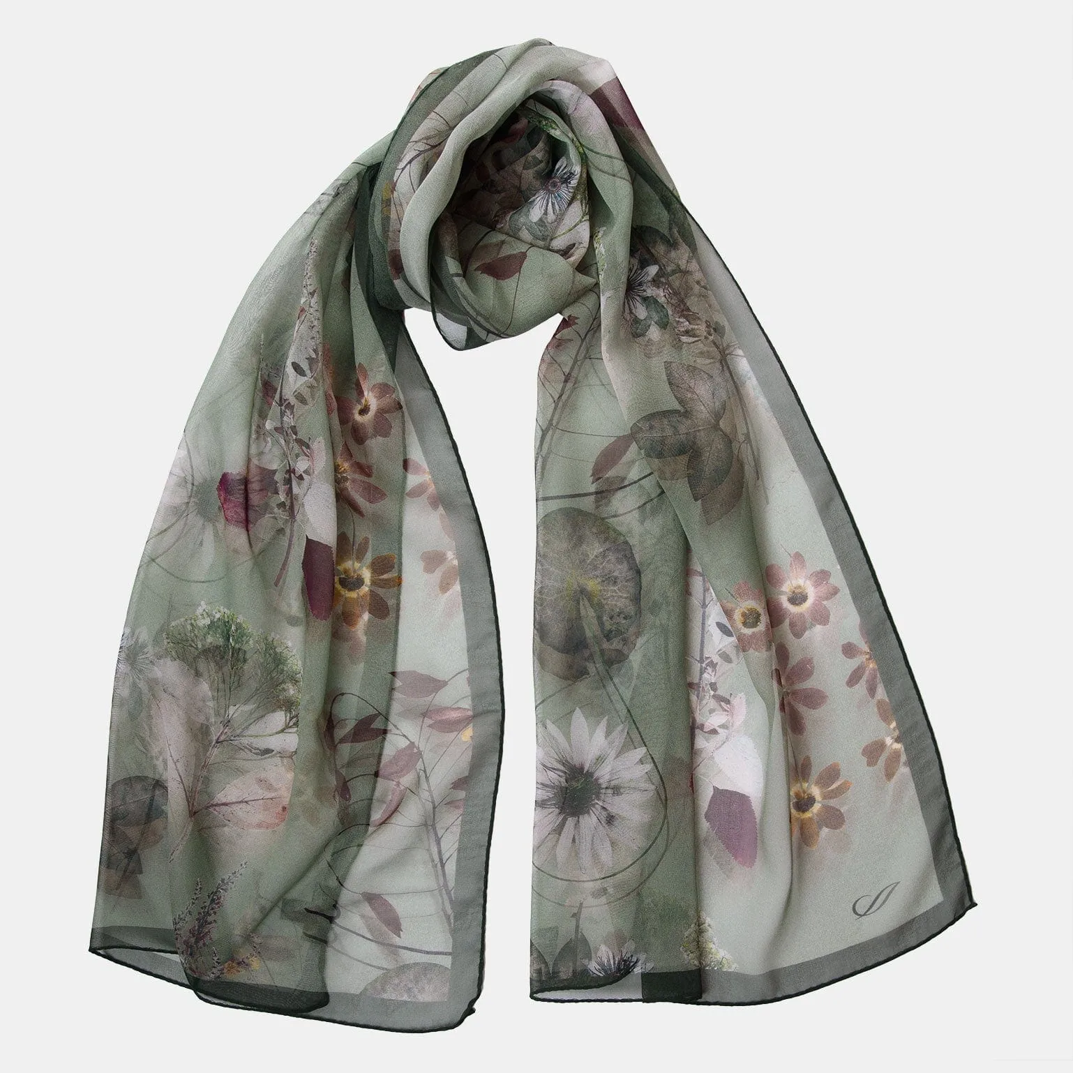 Botanica -  Long Sheer Silk Scarf - Green